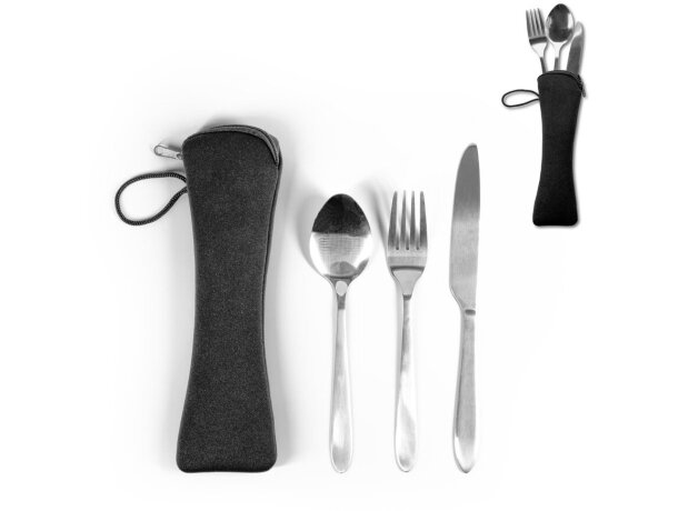 Juego de cubiertos wiley acero inoxidable con funda neopreno detalle 1