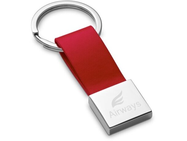 Llavero moderno de metal y polipiel rojo