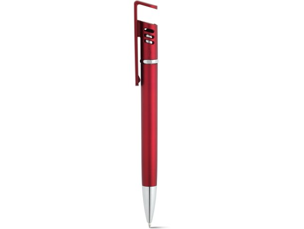 Bolígrafo metalizado con soporte rojo barato