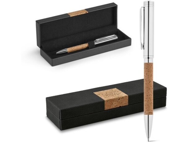Bolígrafo Cork de corcho y metal con caja con logo