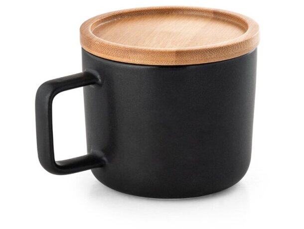 Taza Fangio de cerámica con tapa y base de bambú de 220 mL negro