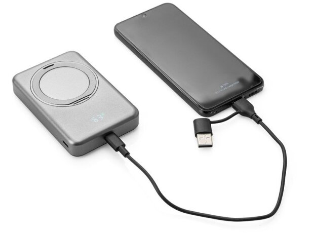 Batería externa magnética Warshel 10 con carga inalámbrica 15w Gris oscuro detalle 9