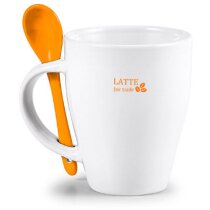 Mug de cerámica cónica blanca con cucharas de color Mug de cerámica cónica blanca con cucharas de color