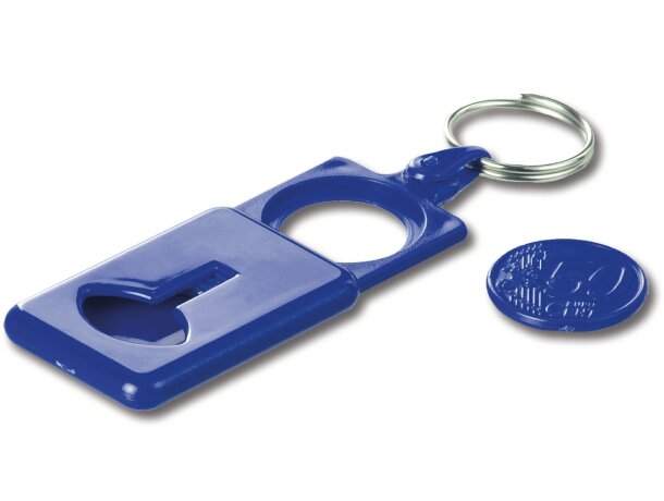 Llavero con moneda de plástico extraible personalizada azul