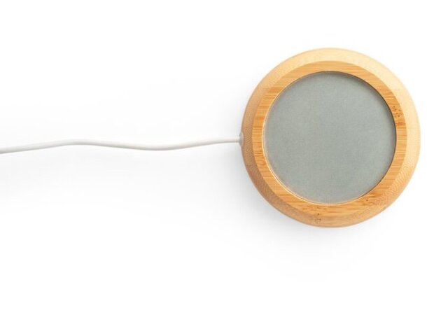 Calientatazas Gates de bambú con base USB y superficie metálica Natural detalle 4