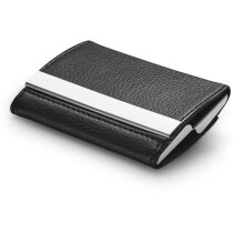 Porta tarjetas combinado en metal y simil piel barato negro