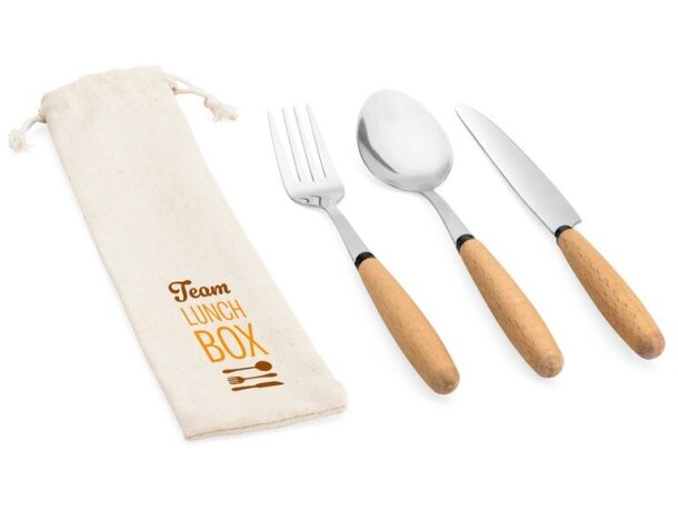 Juego cubiertos Boulud en acero inoxidable y madera de acacia Natural detalle 6