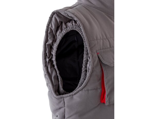 Chaleco acolchado bicolor multibolsillos unisex VL Nergal Gris/Rojo detalle 20