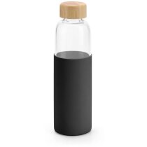Botella vidrio borosilicato personalizada 600ml bambú silicona azul deportiva