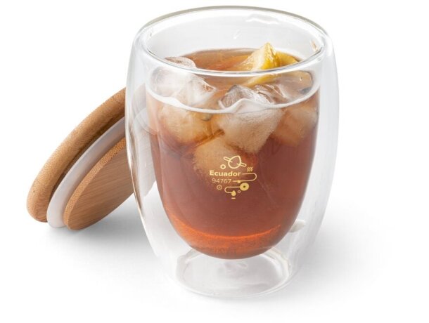 Taza de cristal con tapa de bambú 350ml Hi!dea Ecuador 350 Natural detalle 1