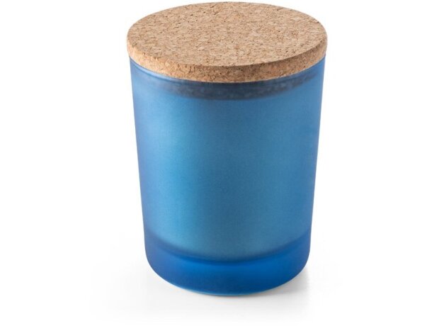 Velas personalizadas Duval cera soja natural vidrio tapa madera Azul detalle 3