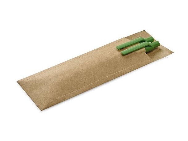 Conjunto de portaminas y bolígrafo ecológico de papel craft verde