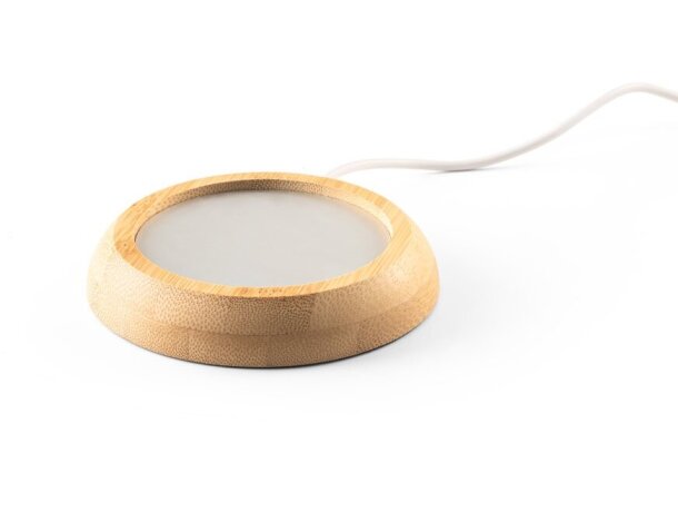 Calientatazas Gates de bambú con base USB y superficie metálica Natural detalle 6