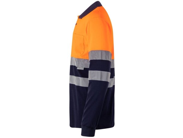 Polo Pluto alta visibilidad manga larga tallas grandes Azul marino/Naranja detalle 3