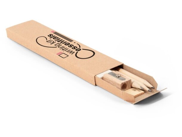 Juego de escritura Geoffrey en madera natural con caja kraft Natural detalle 5