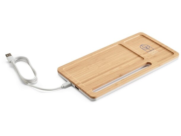 Organizador con cargador de escritorio de bambú Hi!dea Mott Natural detalle 3