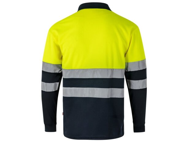 Polo bicolor alta visibilidad VL Vulcan manga larga Azul marino/Amarillo detalle 45