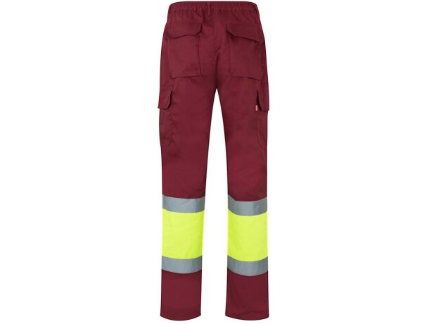 Pantalón de sarga bicolor VL Athena con bandas reflectantes Burdeos/Amarillo detalle 2