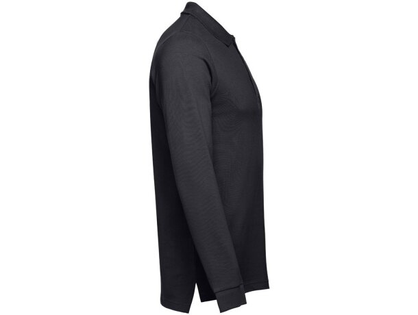 Polo manga larga Bern II de algodón con cuello canalé Azul eclipse detalle 3