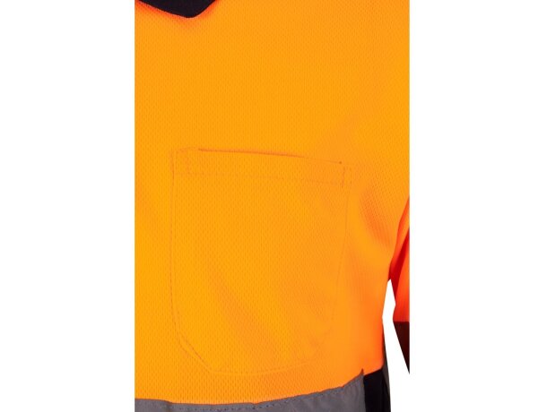 Polo bicolor alta visibilidad VL Vulcan manga larga Azul marino/Naranja detalle 25