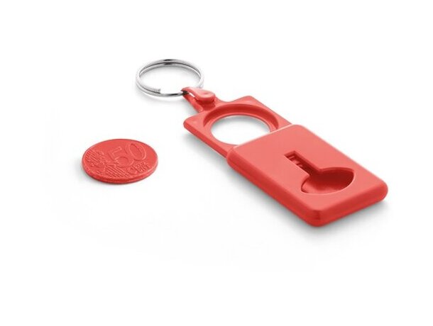 Llavero con moneda de plástico extraible merchandising rojo