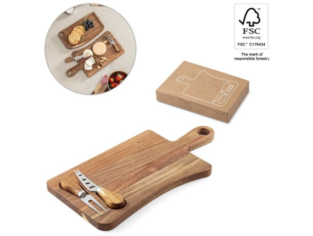 Tabla para quesos Cassia de madera de acacia con cubiertos detalle 1