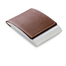 Tarjetero elegante combinado en metal y simil piel marron grabado Tarjetero elegante combinado en metal y simil piel marron grabado