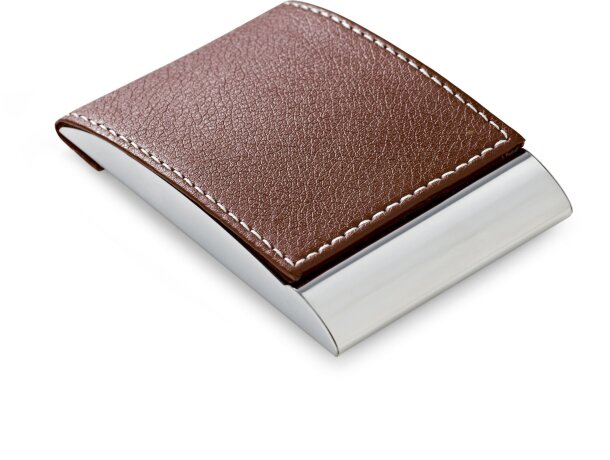 Tarjetero elegante combinado en metal y simil piel personalizado marron Tarjetero elegante combinado en metal y simil piel personalizado marron