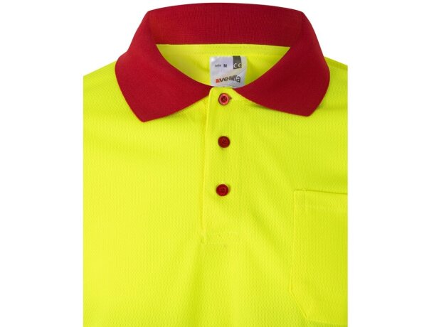 Polo bicolor alta visibilidad VL Vulcan manga larga Rojo/Amarillo detalle 41