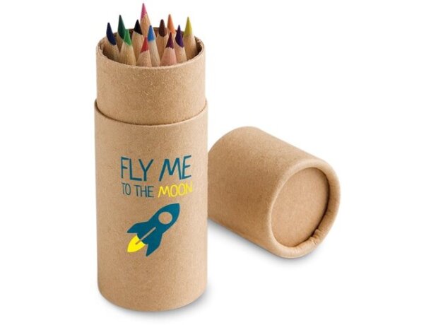 Caja Cylinder con 12 lápices de color personalizado natural