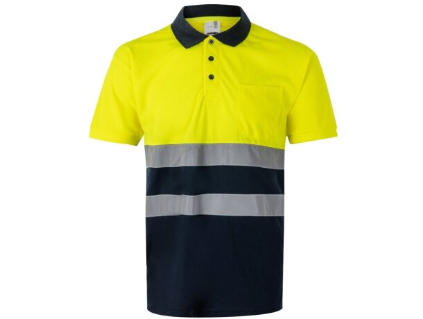 Polo fortuna alta visibilidad con bandas reflectantes Azul marino/Amarillo detalle 11