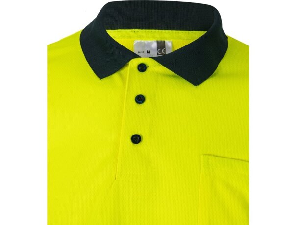 Polo bicolor alta visibilidad VL Vulcan manga larga Azul marino/Amarillo detalle 47