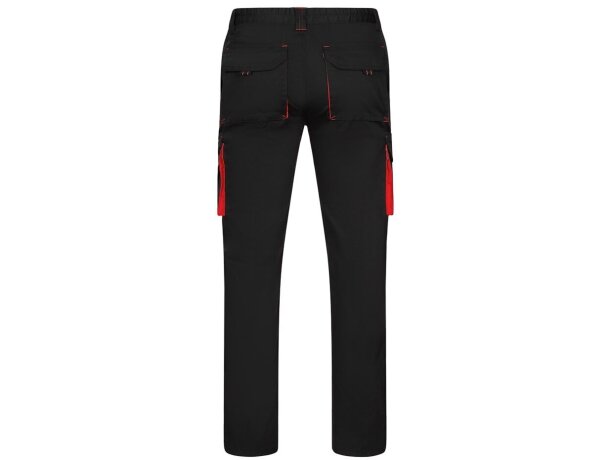 Pantalón elástico bicolor fides con seis bolsillos funcionales Negro/Rojo detalle 28
