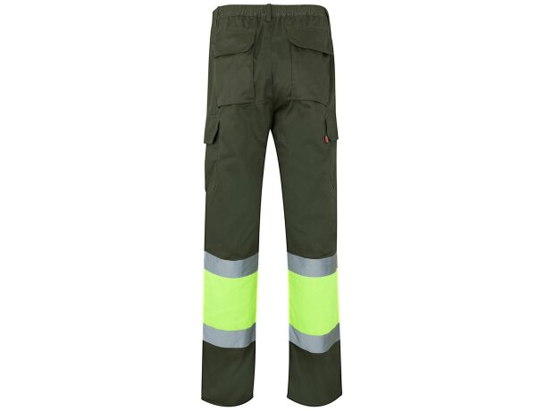 Pantalón de sarga bicolor VL Athena con bandas reflectantes Verde militar/Amarillo detalle 8