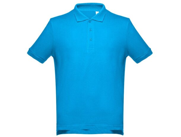 Polo Adam de algodón piqué cardado con cuello canalé Azul aqua detalle 20