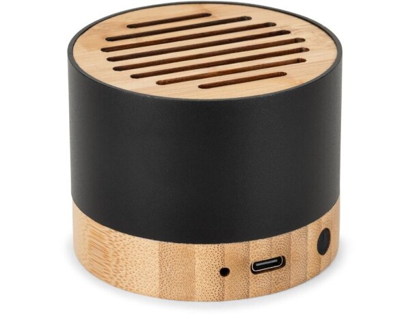 Altavoz portátil Ferdinand de aluminio reciclado y bambú Negro detalle 4