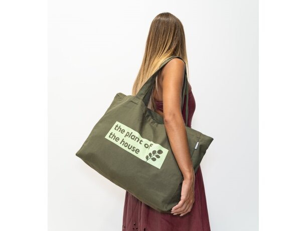 Bolsa non-woven asas largas 100% algodón Hi!dea Camden Verde oscuro detalle 4