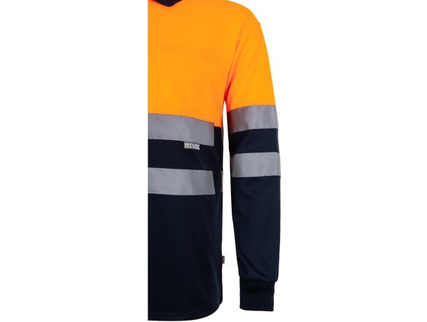 Polo bicolor alta visibilidad VL Vulcan manga larga Azul marino/Naranja detalle 24