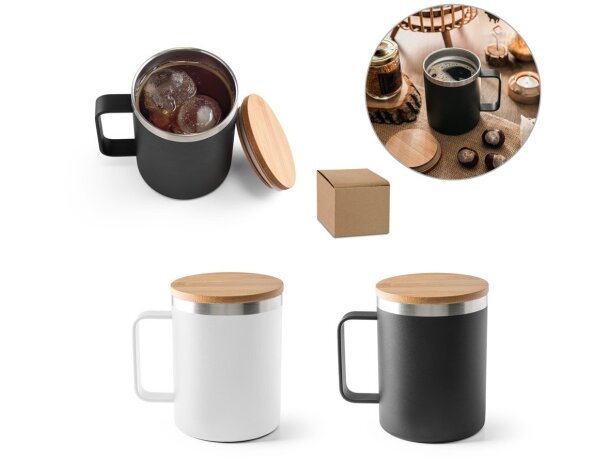 Taza lauda de acero inoxidable reciclado con tapa de bambú 420ml detalle 1