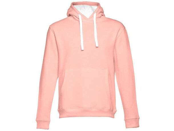 Sudadera Moscow unisex con capucha, bolsillo marsupial y cordones Salmón detalle 6