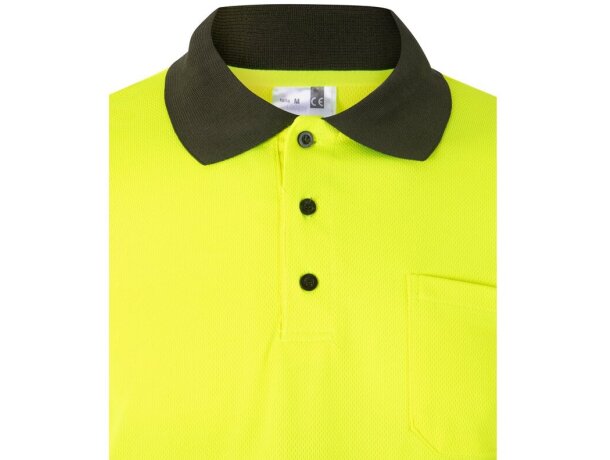 Polo bicolor alta visibilidad VL Vulcan manga larga Verde militar/Amarillo detalle 11