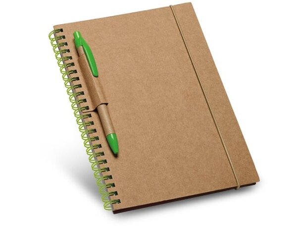 Libreta con bolígrafo a5 en cartón ecológico verde claro