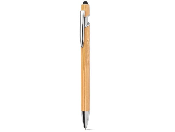 Bolígrafo de bambú Neil Bamboo con detalles de aluminio cromado Natural detalle 4