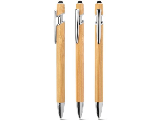 Bolígrafo de bambú Neil Bamboo con detalles de aluminio cromado detalle 1