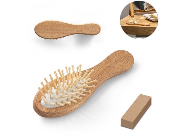 Cepillo para cabello dern de madera y bambú con cerdas naturales detalle 1