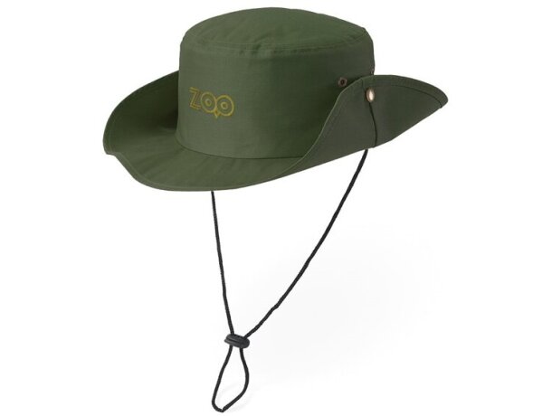 Sombrero de poliester con cordón ajustable en dos colores verde oscuro