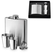 Petaca cromada con vasos y embudo acero inoxidable