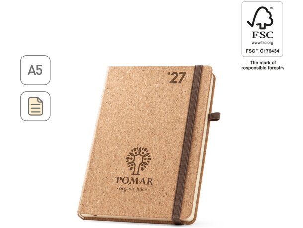 Agenda de corcho Pomar A5 con plan diario y funda protectora detalle 2
