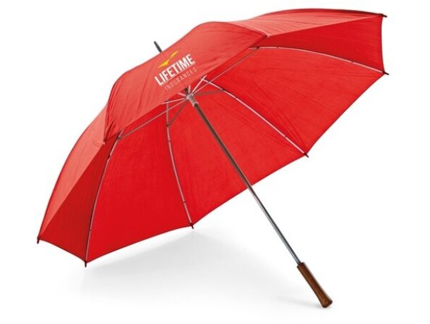 Paraguas merchandising de golf sencillo mango de madera rojo