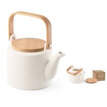 Tetera Glogg cerámica blanca pastel bambú 700 ml Food Safety